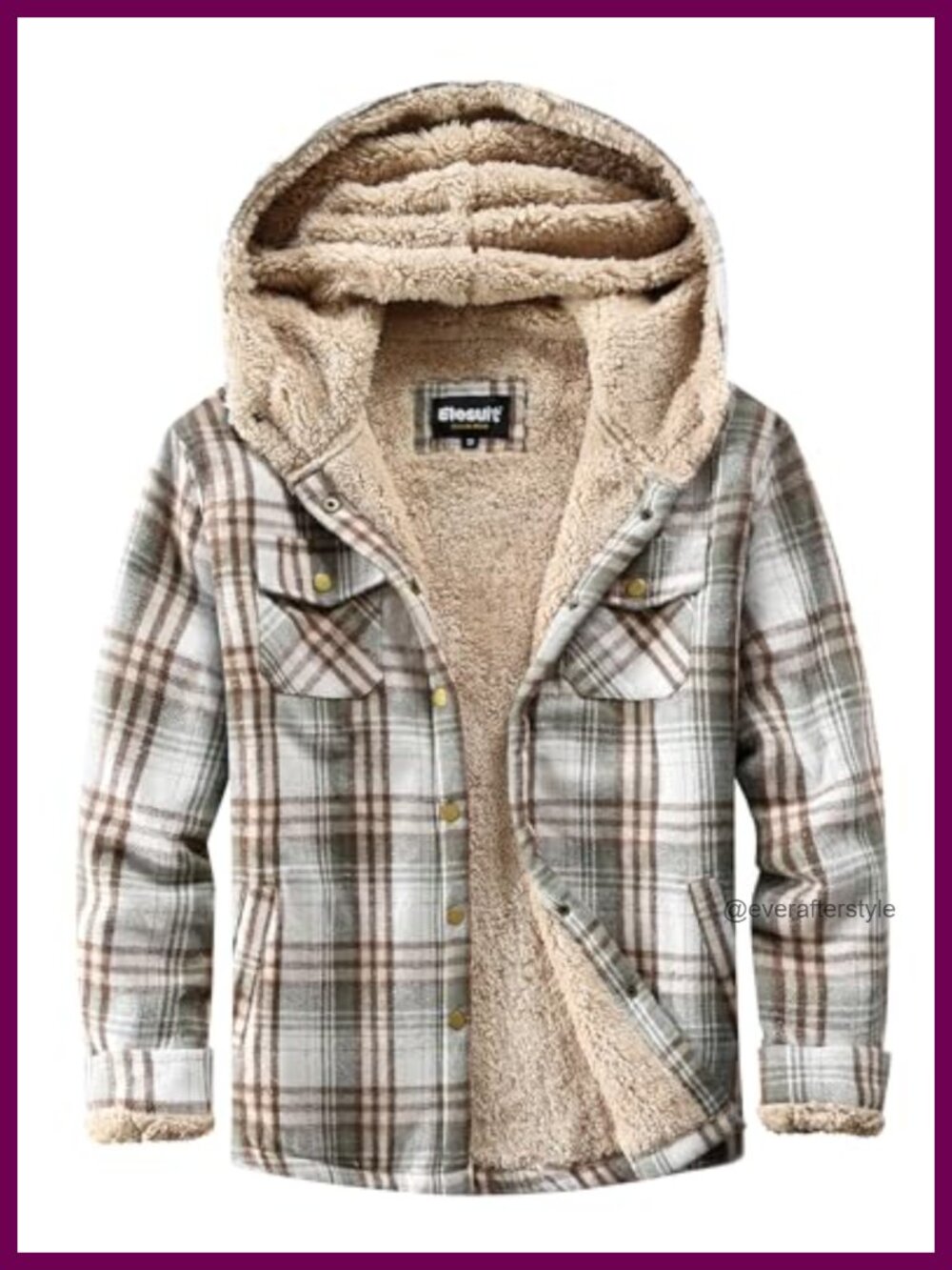 Women Fleece Flannel Plaid Sherpa Lined Button Down Hooded Jacket